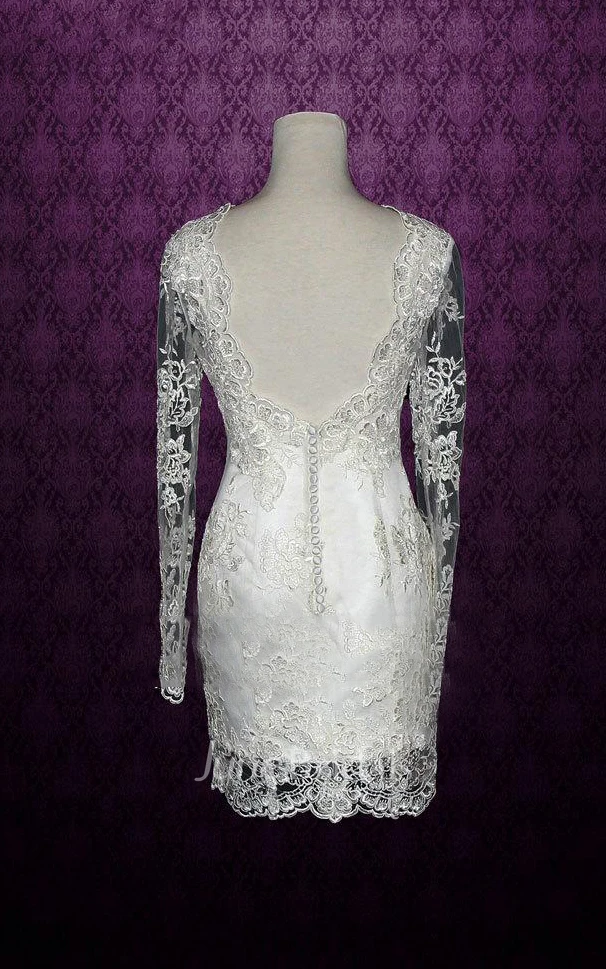 A-Line Lace Wedding Dress With Removable Skirt And Long Sleeves