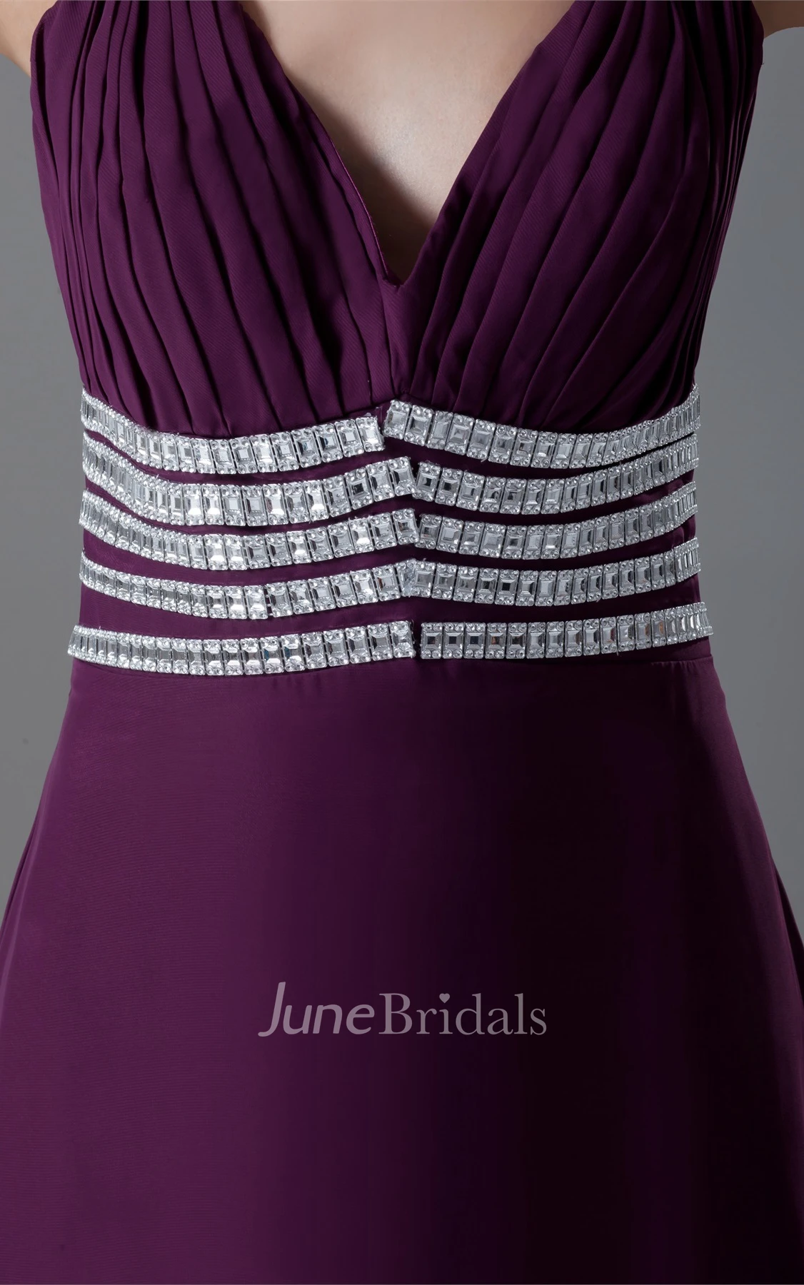 Spaghetti-Strap Chiffon Maxi Dress with Ruching and Gemmed Waist