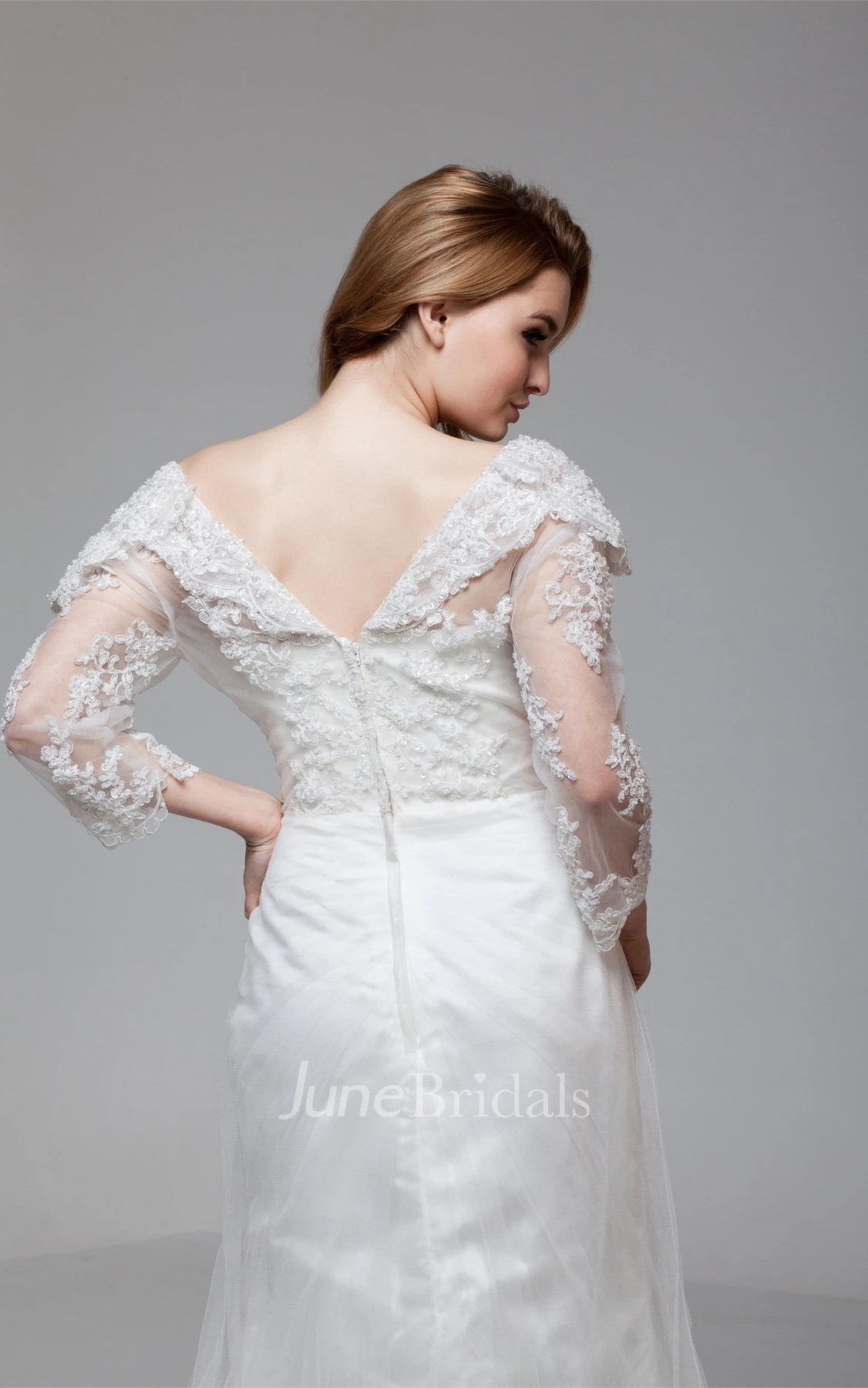 Sweetheart Lace A-Line Gown with Broach and Illusion Sleeves