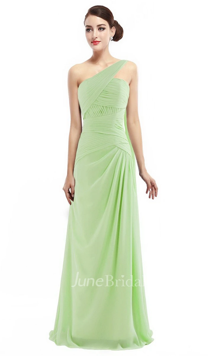 One-shoulder Long Chiffon Dress With Ruching