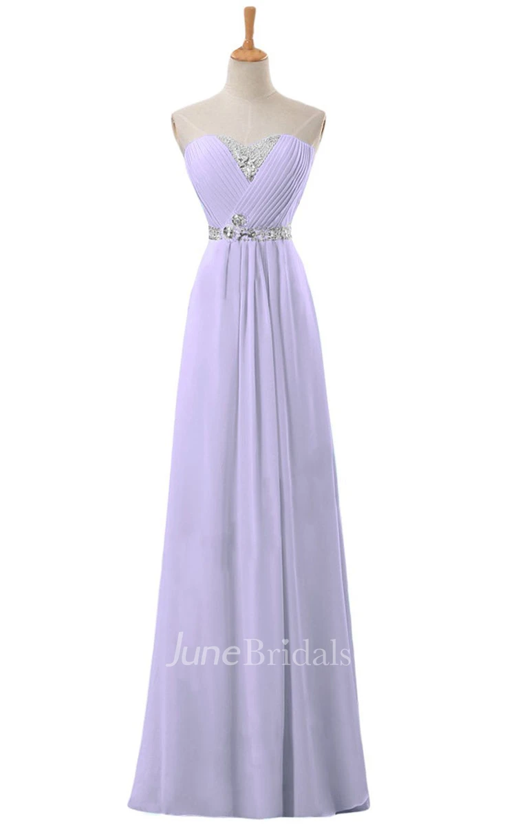 Sweetheart Rhinestoned Pleated A-line Gown With Zipper Back