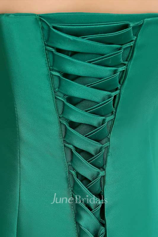 Strapless Beaded Bodice Mermaid Pleated Satin Gown 