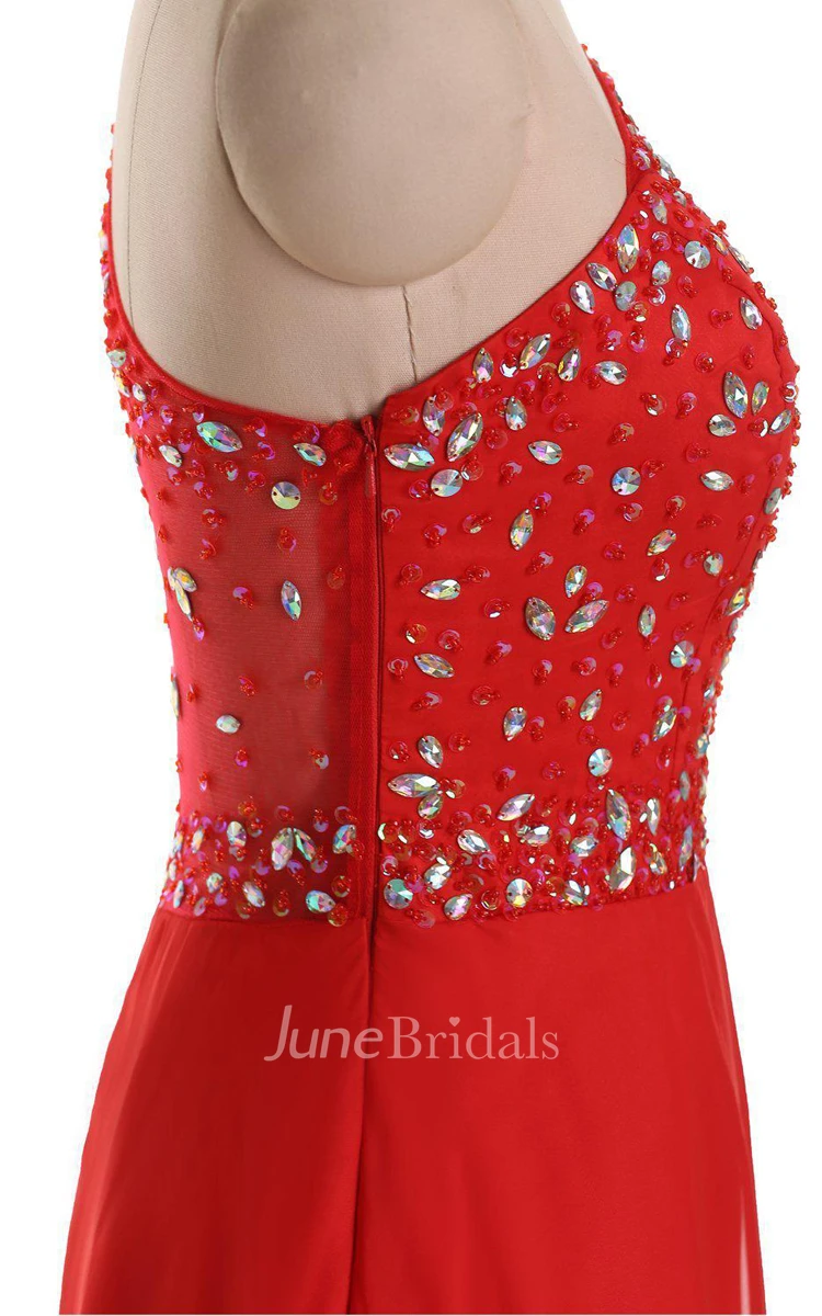 One-shoulder Long A-line Gown With Rhinestone Bodice