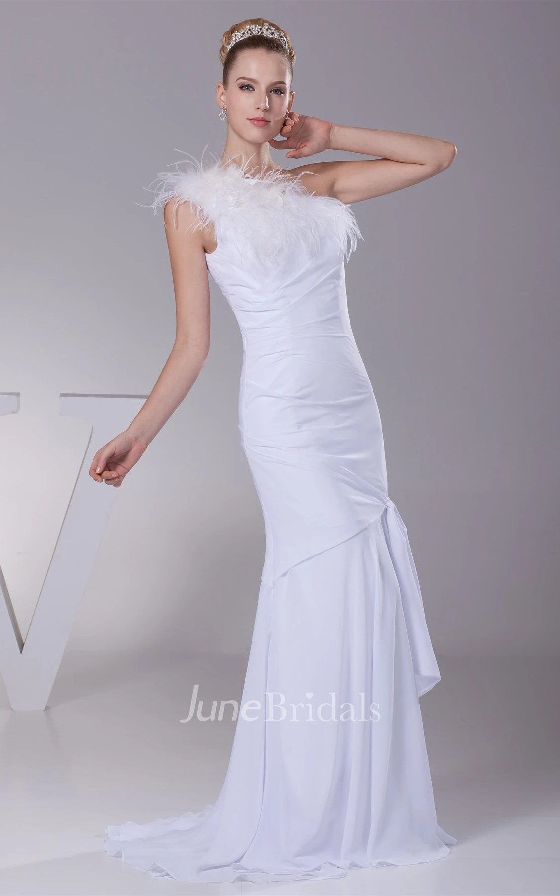 One-Shoulder Chiffon Sheath Dress with Draping
