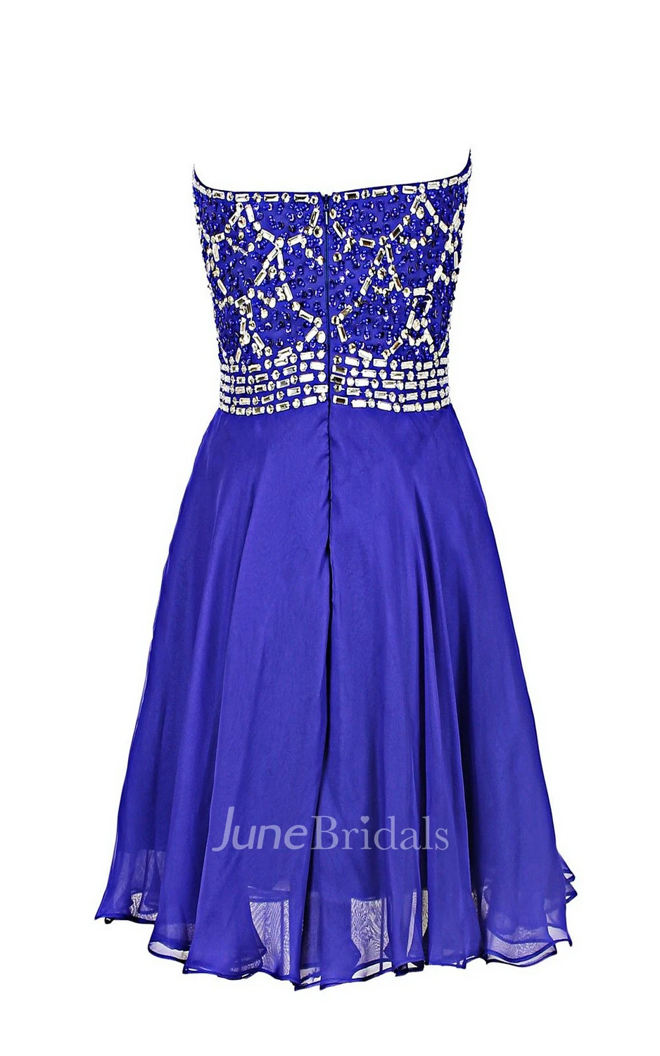 Strapless Sequined Bodice Short Layered Chiffon Dress
