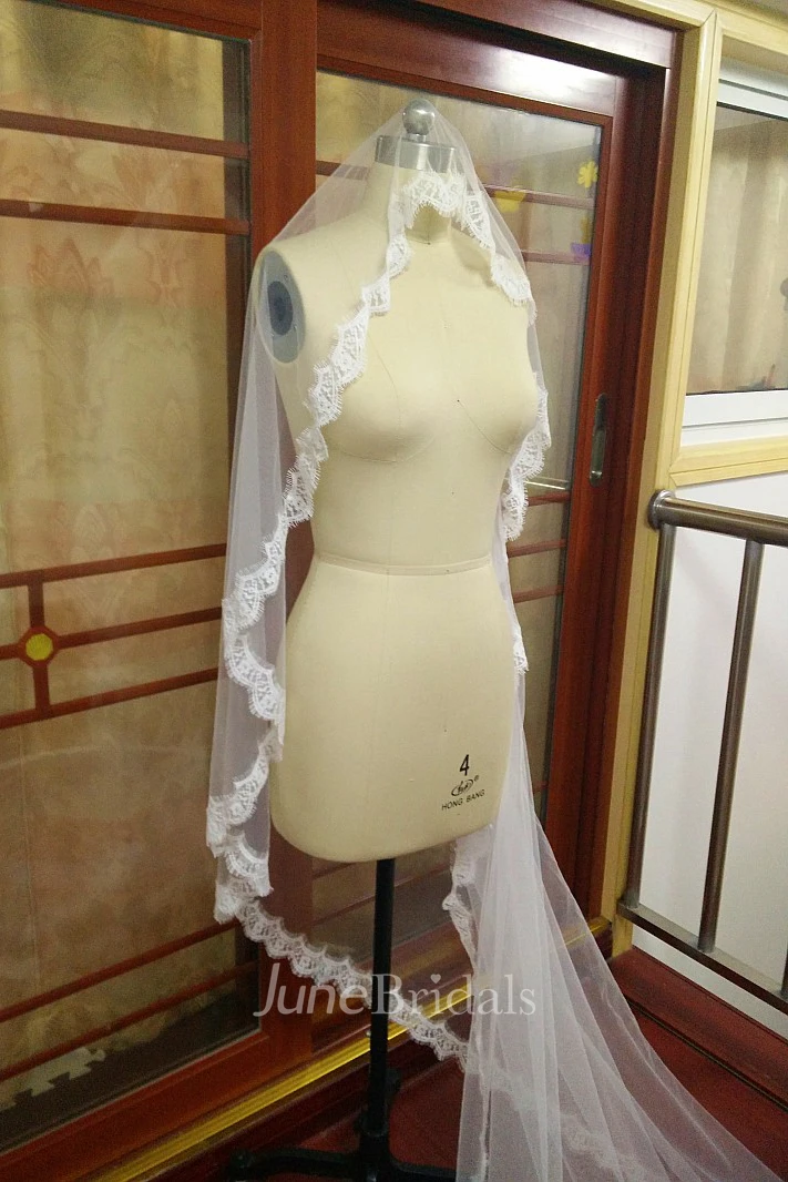 High-end Western Style Lace Applique Super Long Veil