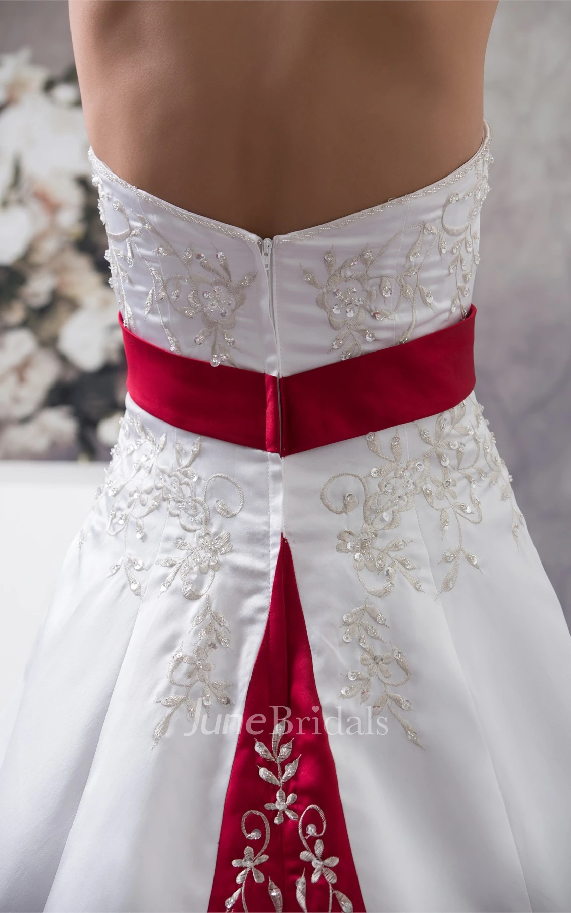 A-Line Satin Ball Gown with Embroideries and Broach