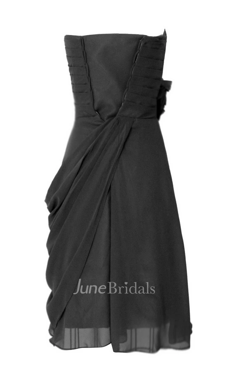 Sweetheart Short Draped Chiffon Dress With Flower