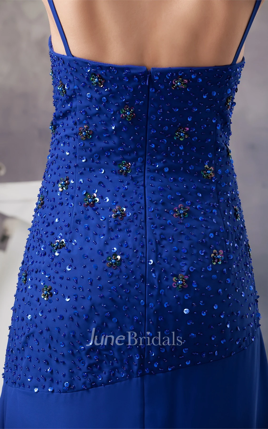 Spaghetti-Strap Chiffon Maxi Dress with Beading and Wrap