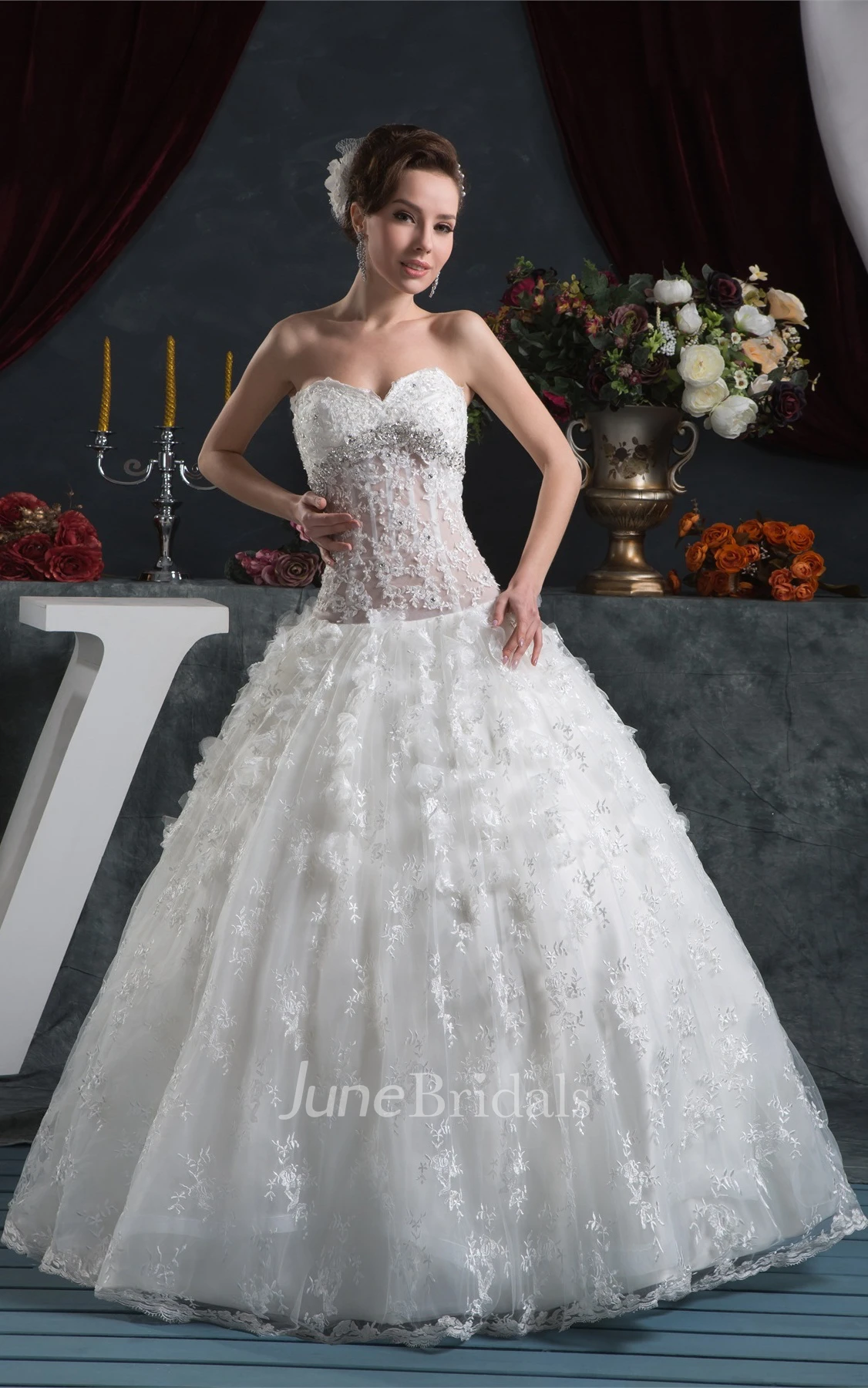 Sweetheart Lace Ball Gown with Beading and Illusion Waist