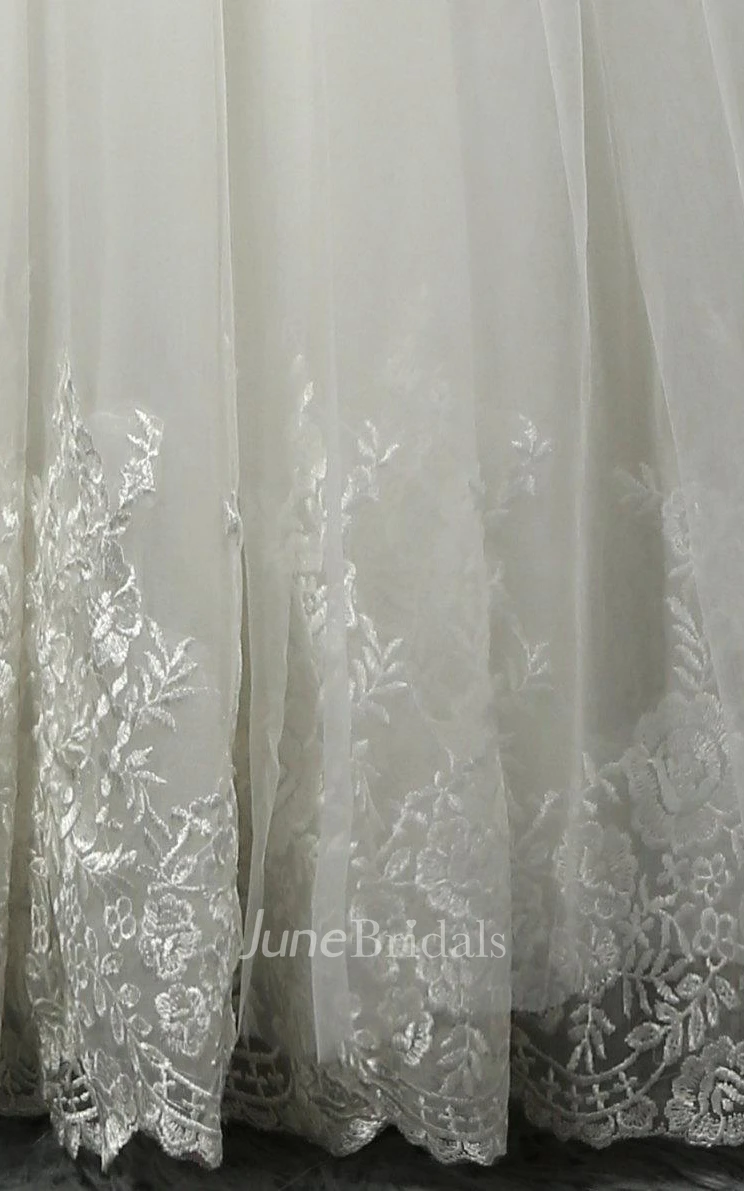 V-Neck Sleeveless Tulle Ball Gown With Ruching and Lace