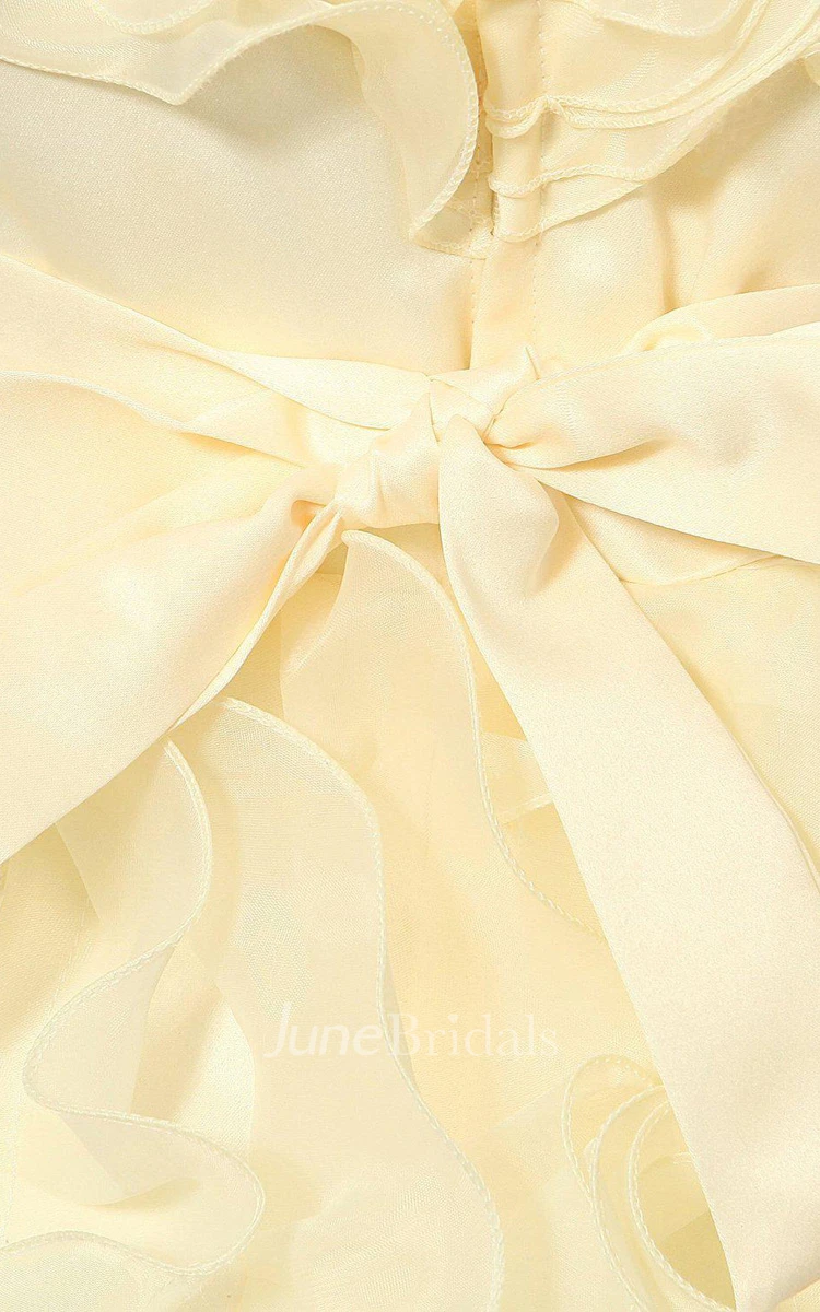 Sleeveless A-line Beaded Dress With Flowers and Bow