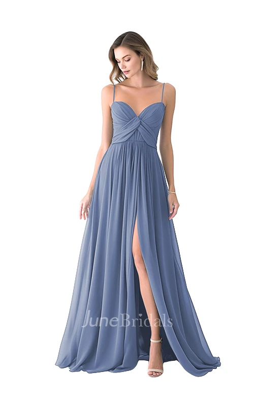 Casual A-Line Spaghetti Satin Bridesmaid Dress with Split Front