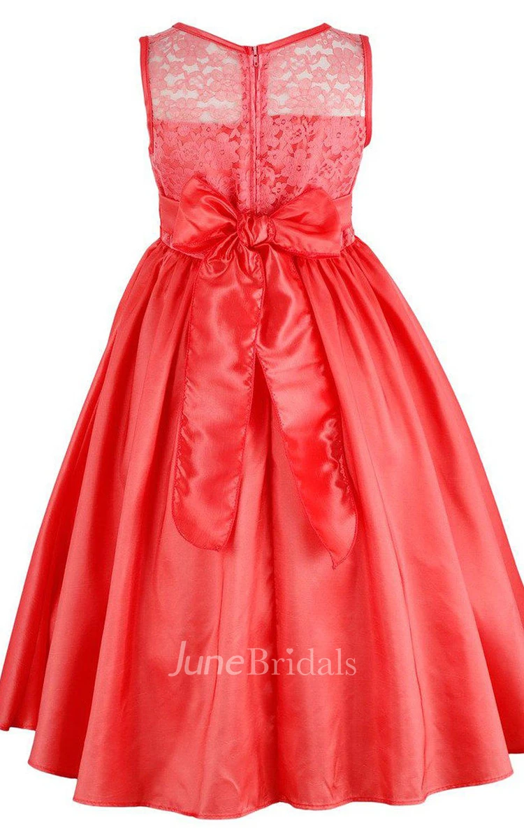 Sleeveless A-line Pleated Dress With Lace Bodice