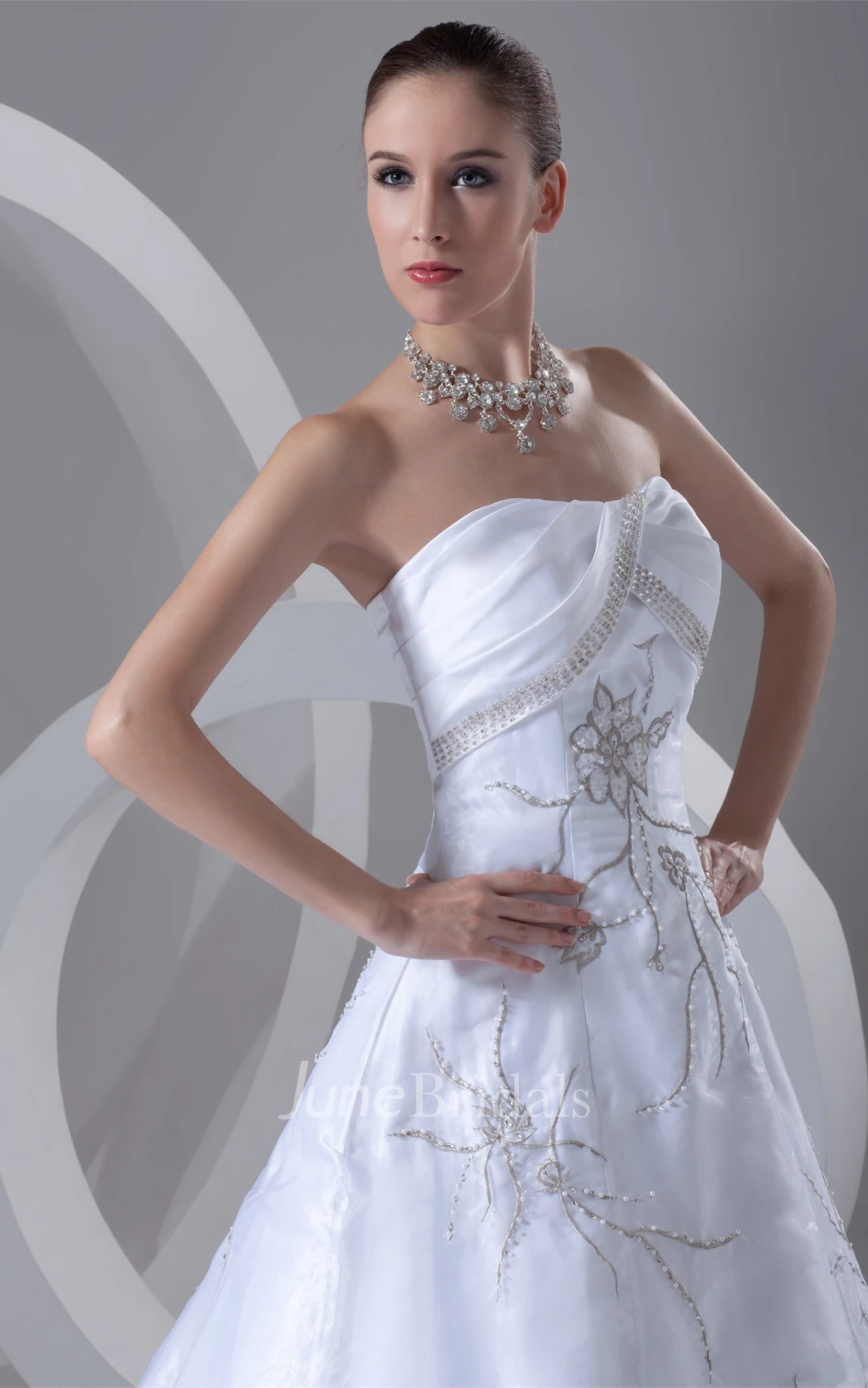 strapless embroidered ball a-line gown with strass