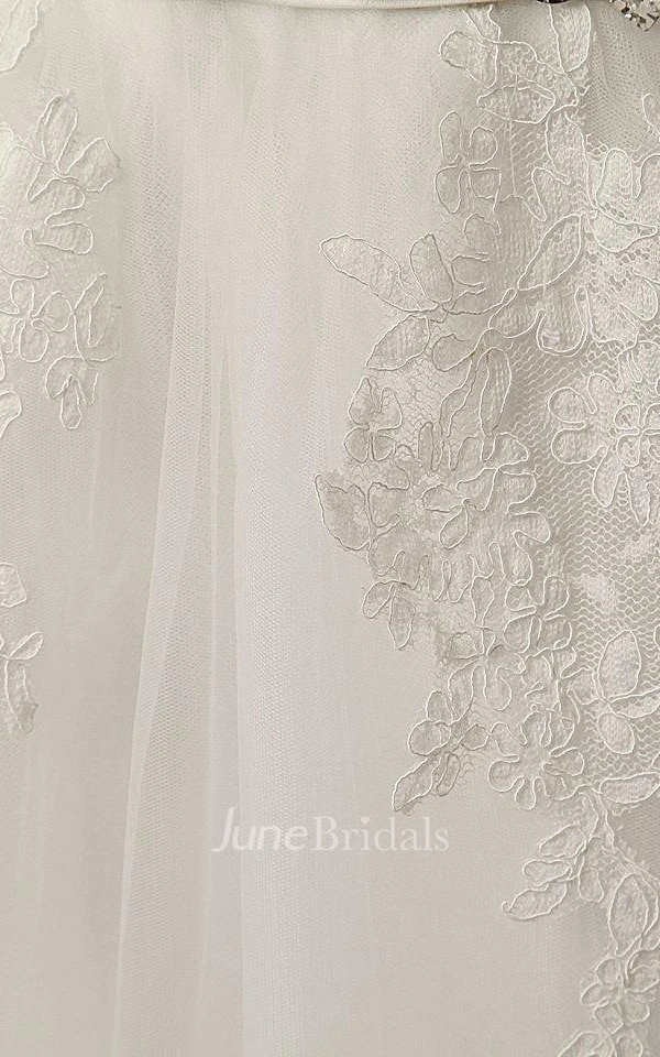 Ball Gown Half Sleeve Tulle Dress With Appliques And Waist Jewellery