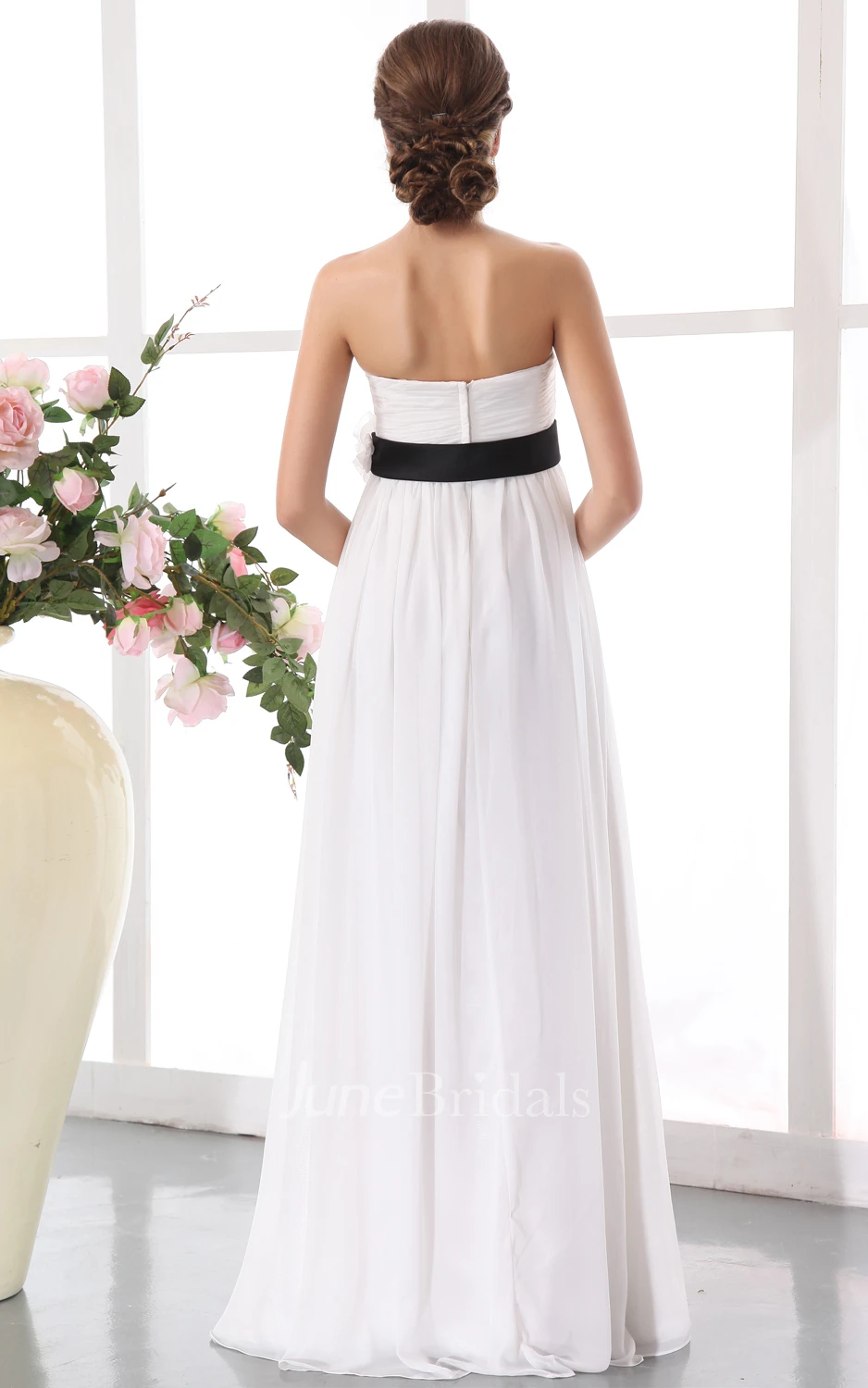 Chiffon Maternity Strapless Gown With Floral Waistband