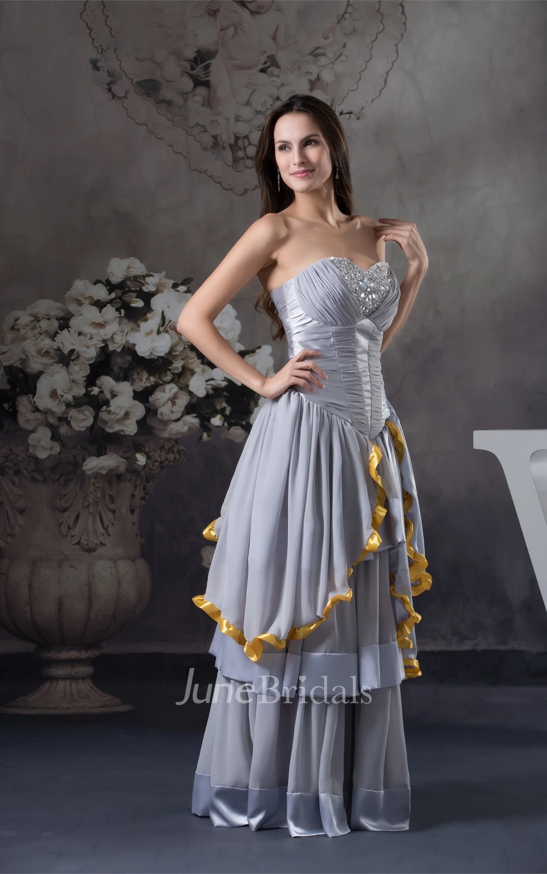 Sweetheart Ruffled A-Line Dress with Beading and Palatine Skirt