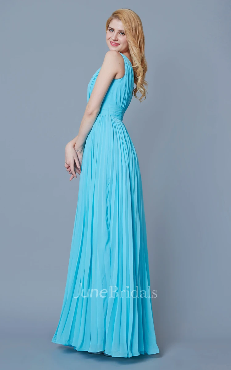 Empire Pleated Long Bridesmaid Dress