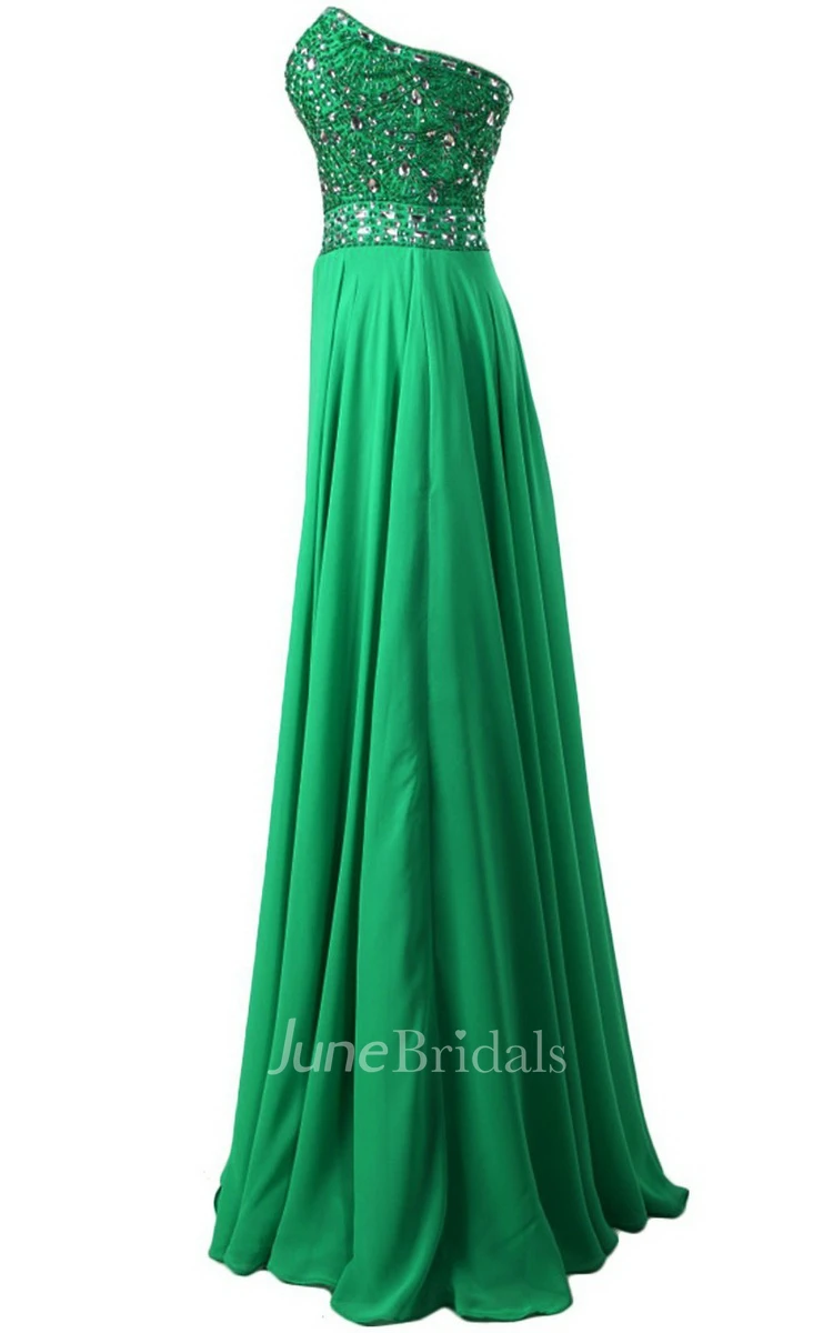 Strapless Long Satin Dress With Beaded Bodice
