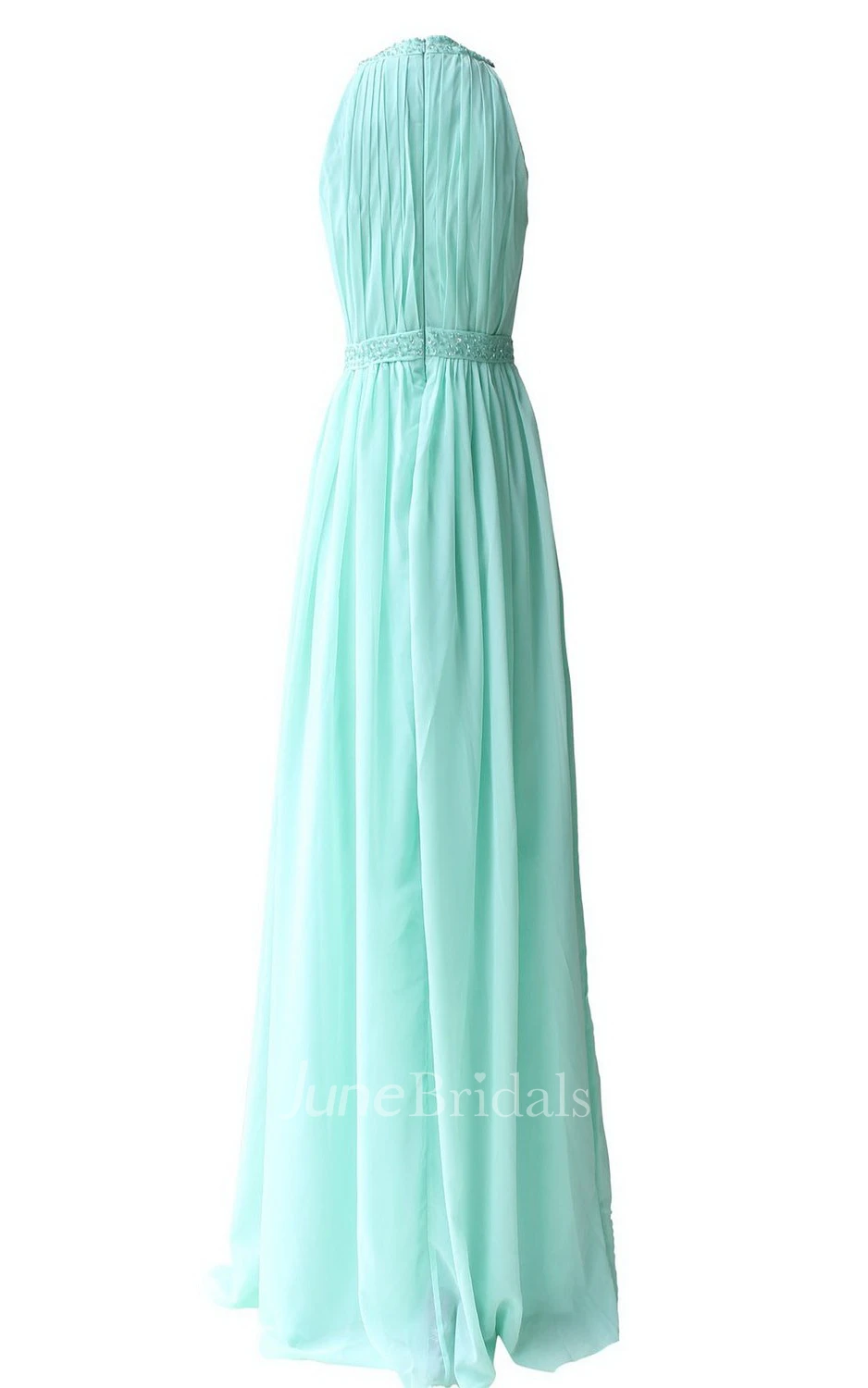 Sleeveless High Neck Long Pleated Chiffon Dress