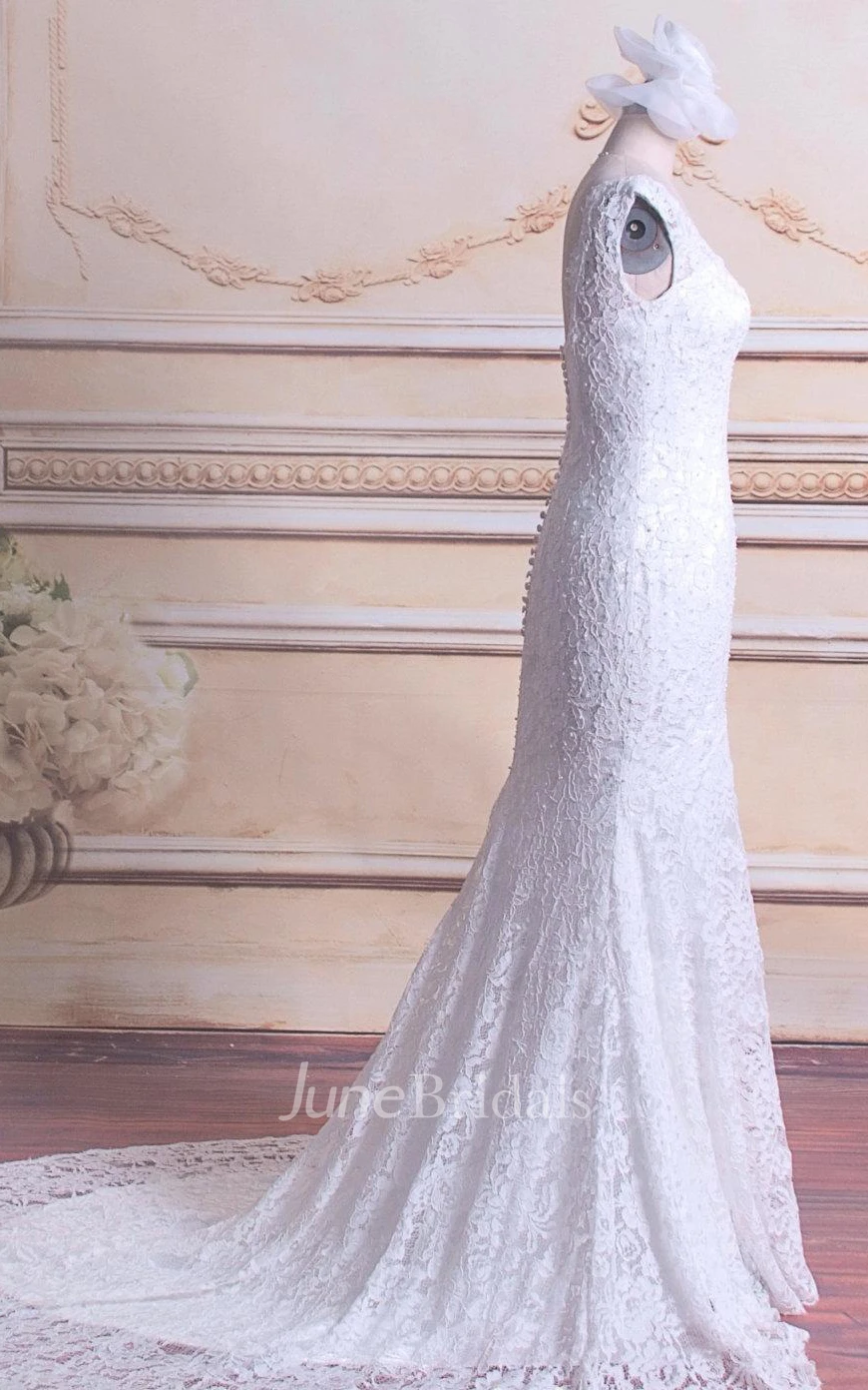 Mermaid V-Neck Lace Satin Weddig Dress With Beading