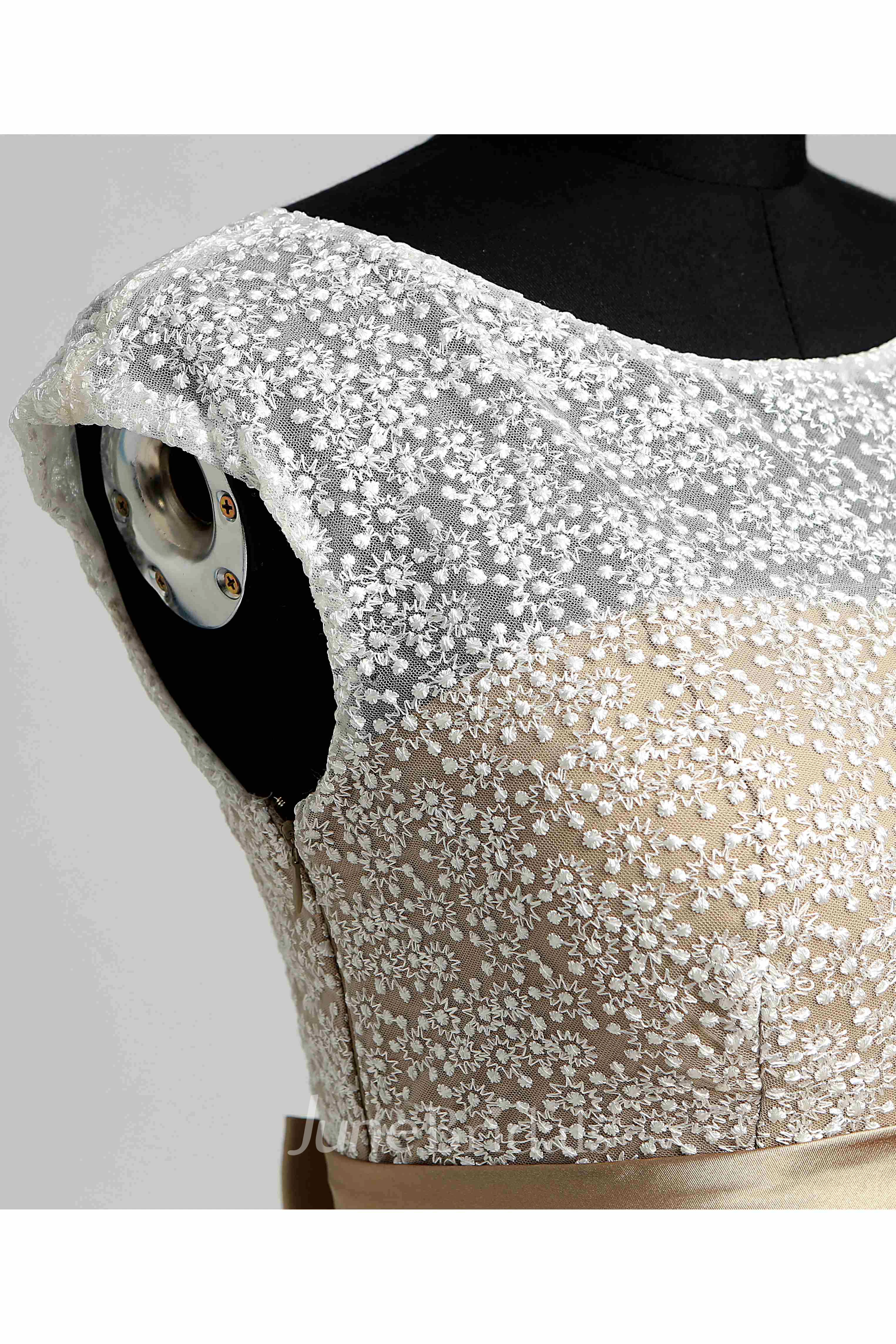 Floor-length A-line Bateau Cap Short Sleeve Illusion Jersey Lace Maternity Dress