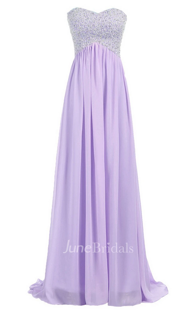 Sweetheart Empire Long Gown With Sequined Bodice