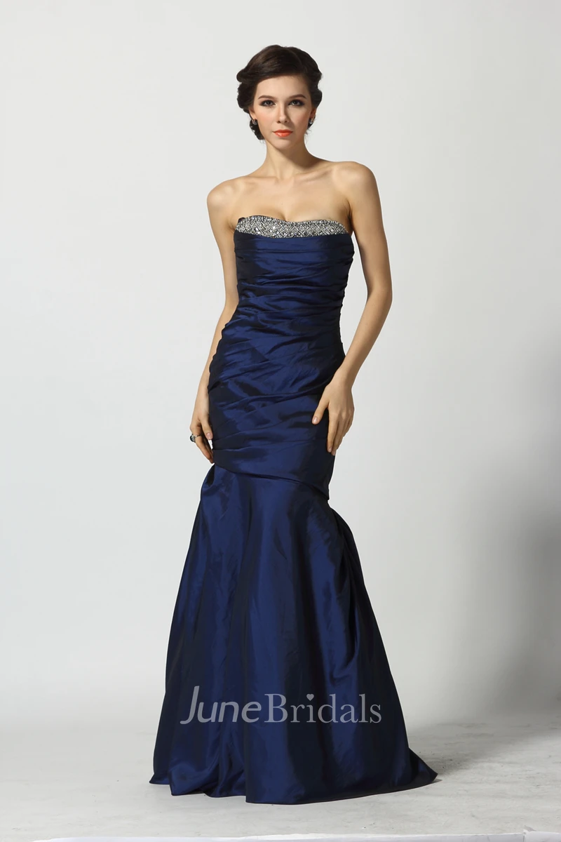 A-Line Sweetheart Sleeveless Floor-length Taffeta Prom Dress with Open Back and Beading