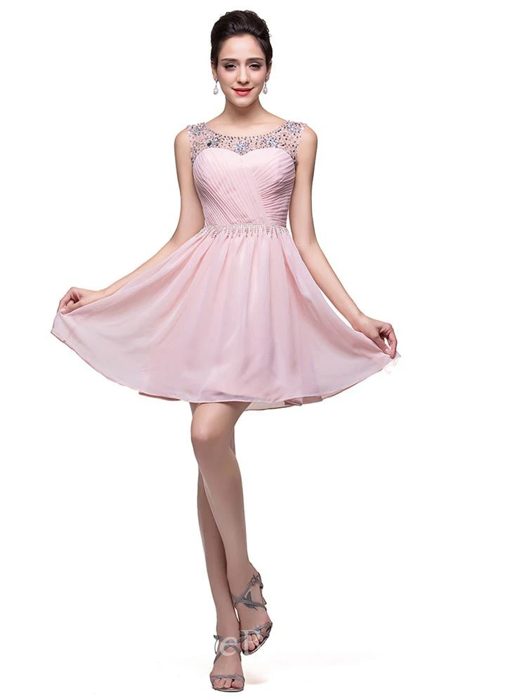 Elegant Sleeveless Crystal Short Homecoming Dress Chiffon