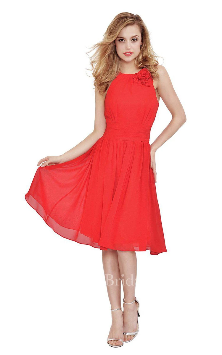 Sleeveless Knee-length Chiffon Dress With V-back