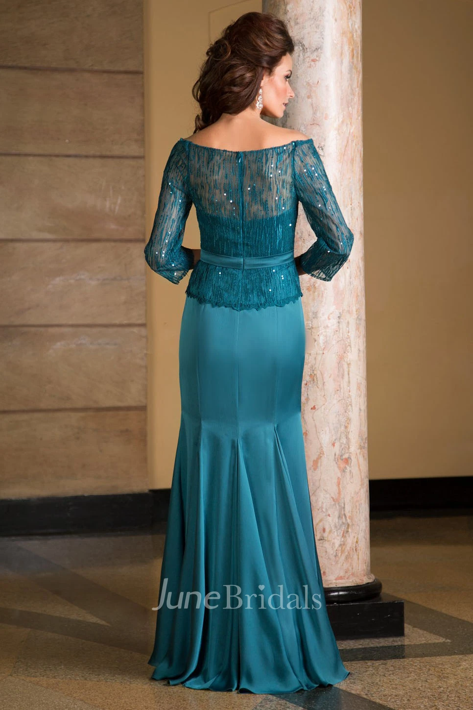 Bateau Long Sleeve Illusion Mother of the Bride Dress With Zipper