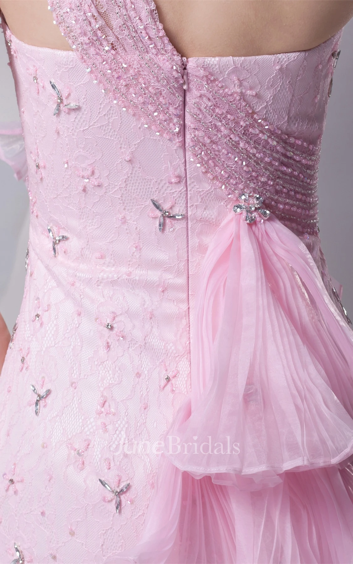 One-Shoulder Body-Fitting Short Dress with Beading and Flower