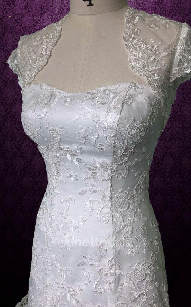 A-Line Lace Satin Weddig Dress With Jacket