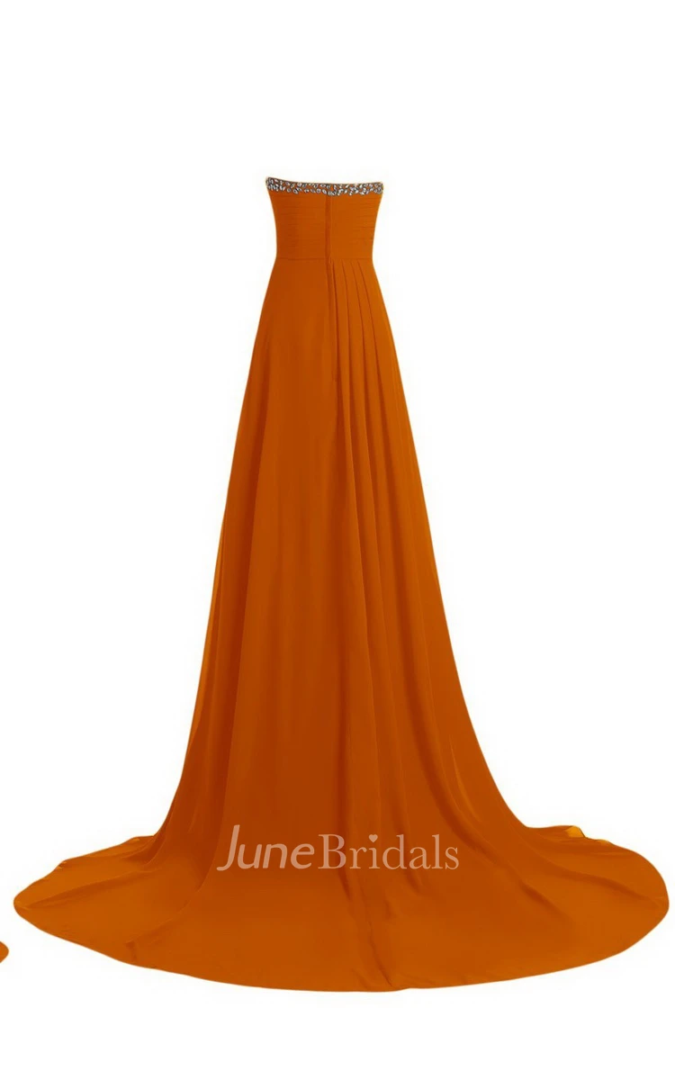 Strapless Court Train With Crystal Trim