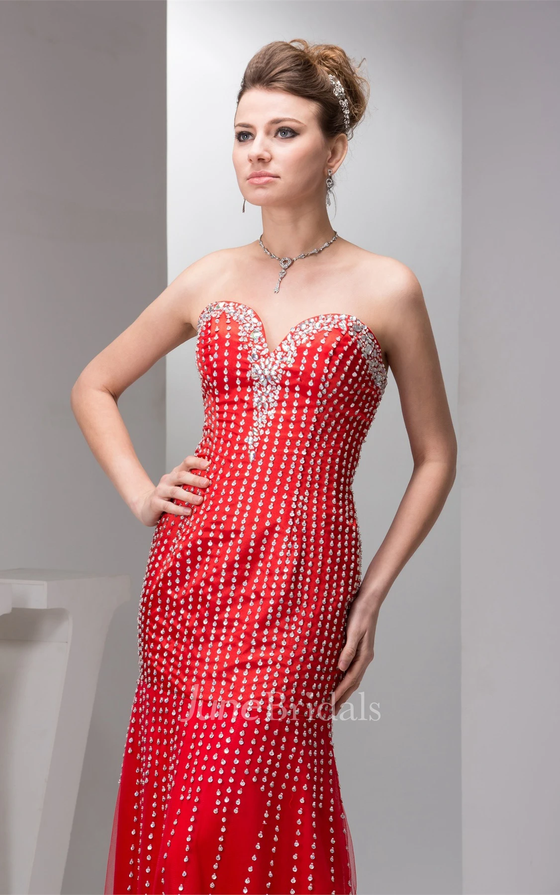 Sweetheart Sheath Maxi Dress with Beading and Sweep Train