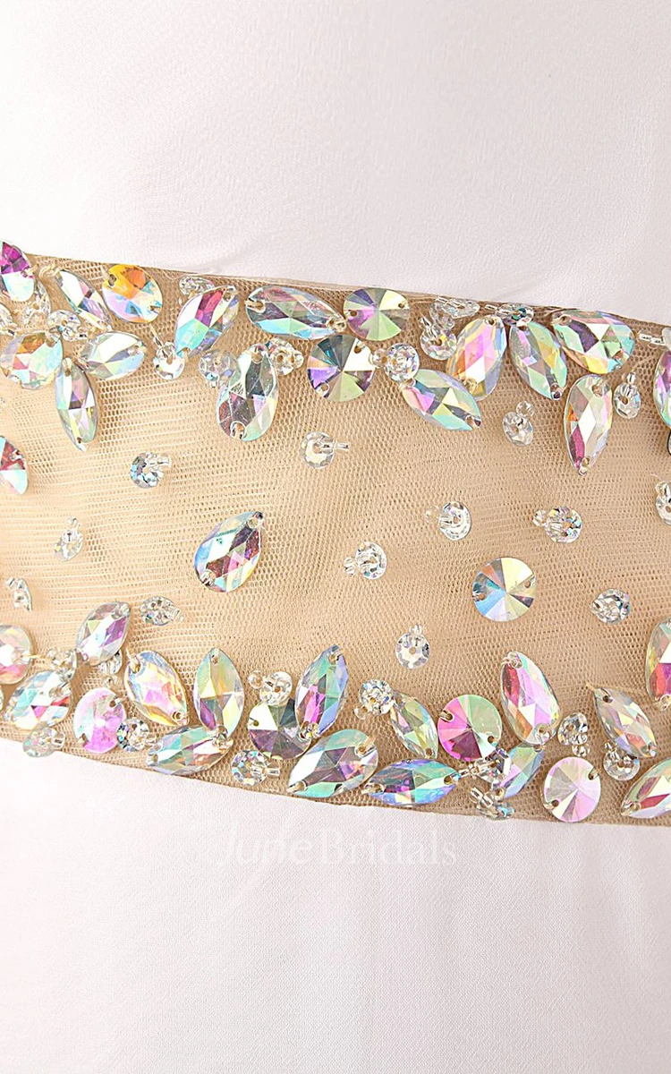 One-shoulder Slit Sweep Train With Crystal Belt