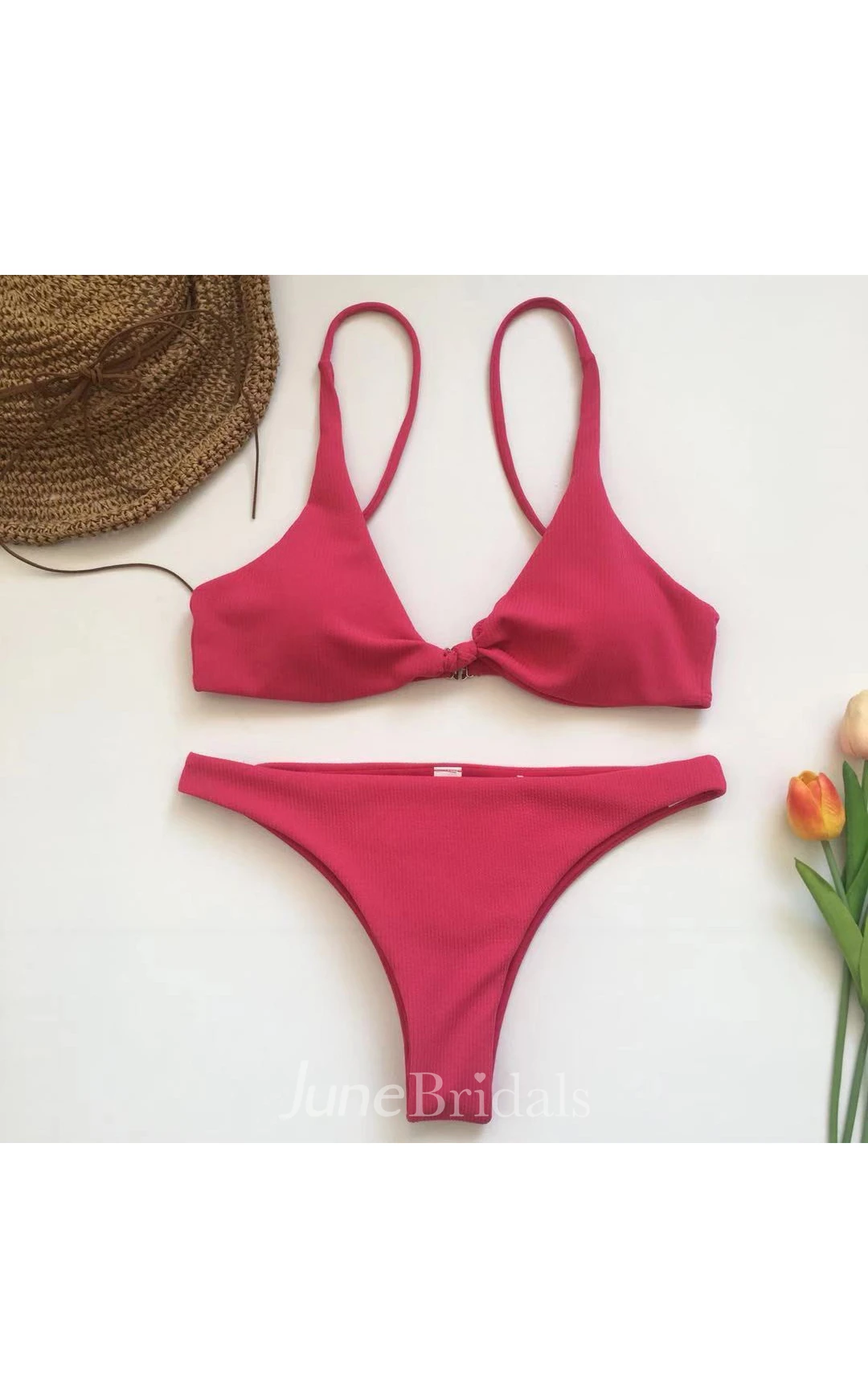 Plain Spaghetti High-Cut Bikini Set