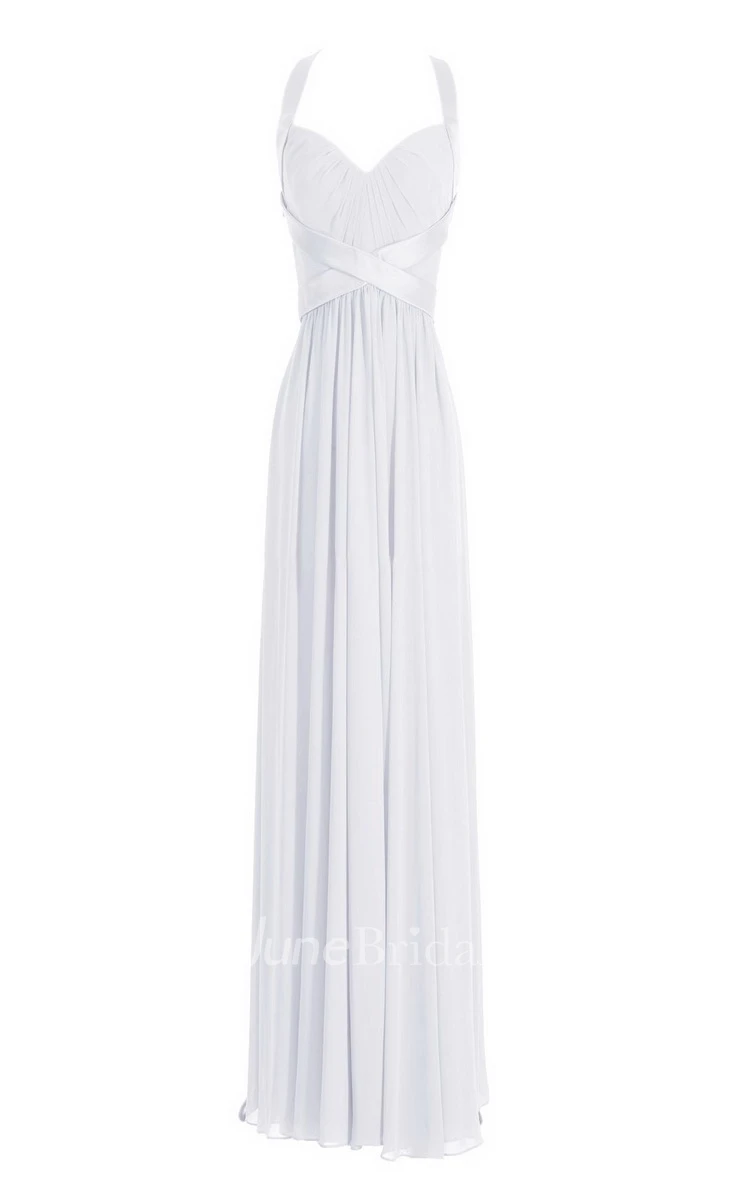 Sleeveless Empire Long Chiffon Crisscross Dress