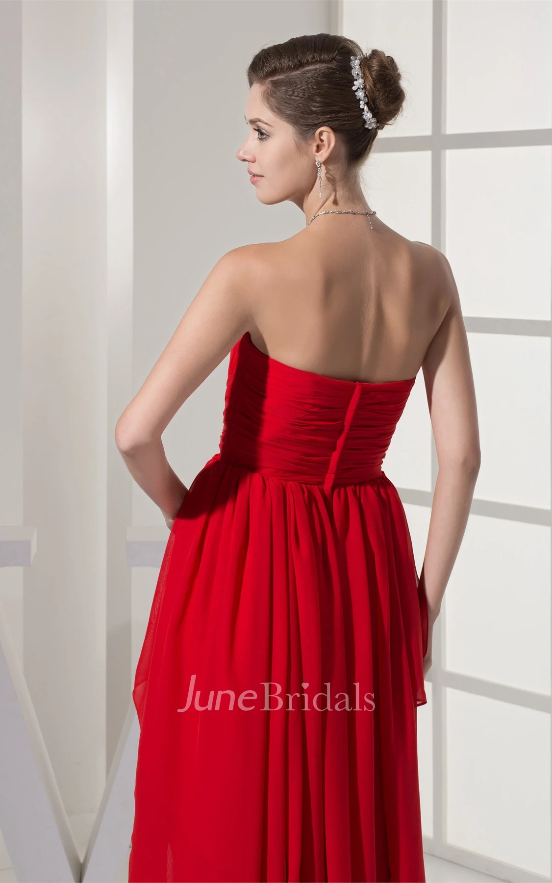 Sweetheart Beaded High-Low Dress with Ruffles and Rhinestone