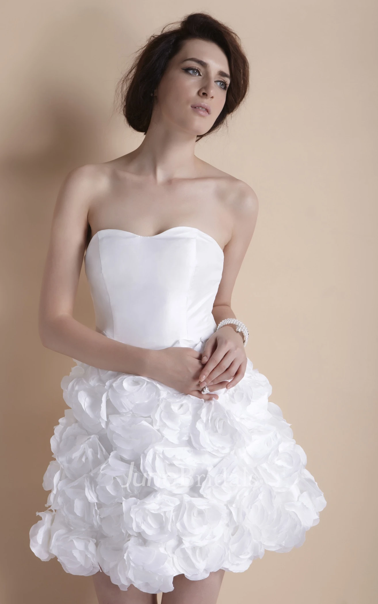 Strapless A-Line Mini Dress With Floral Skirt