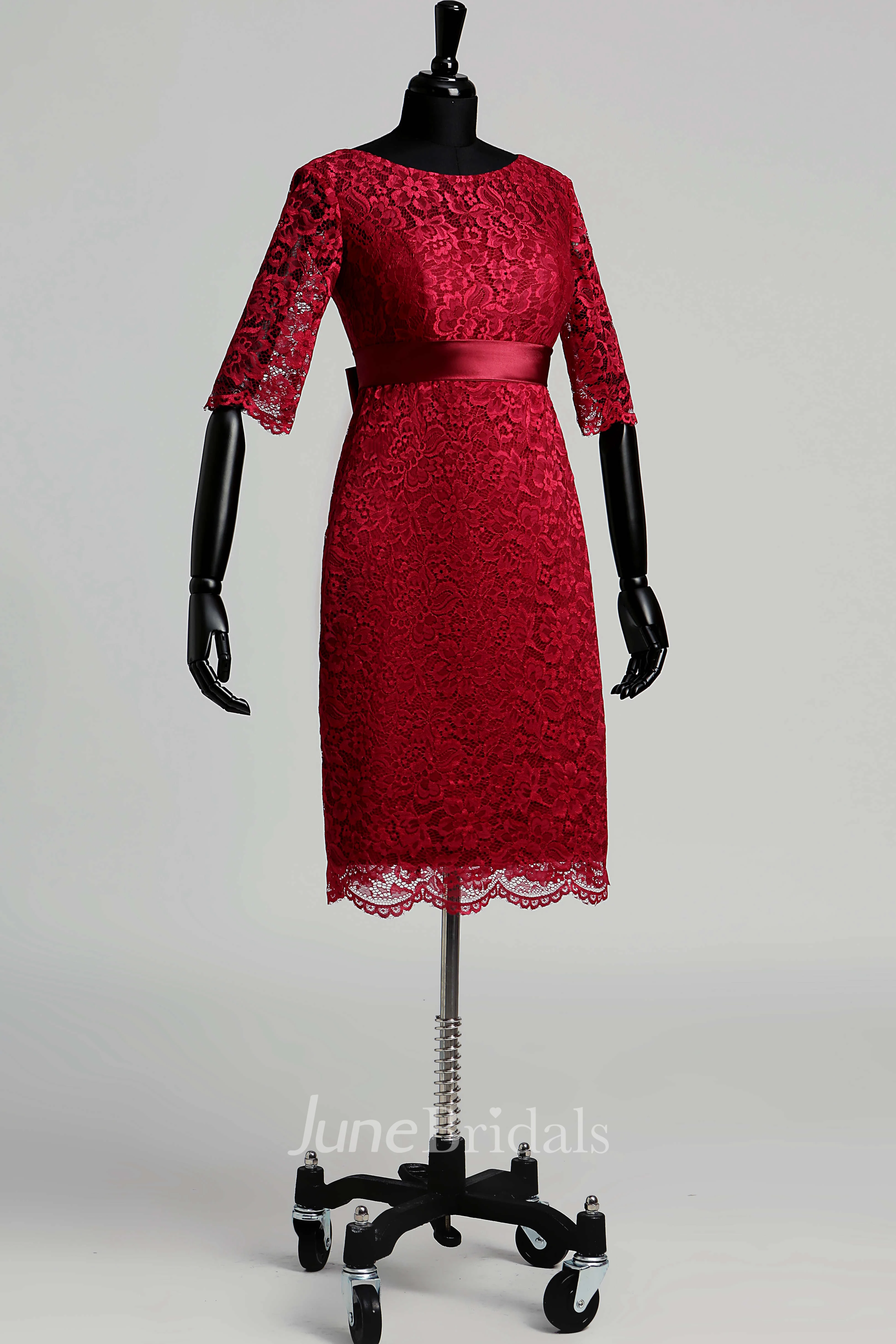 Illusion Half Sleeve Jewel Neck Knee-length Lace Dress