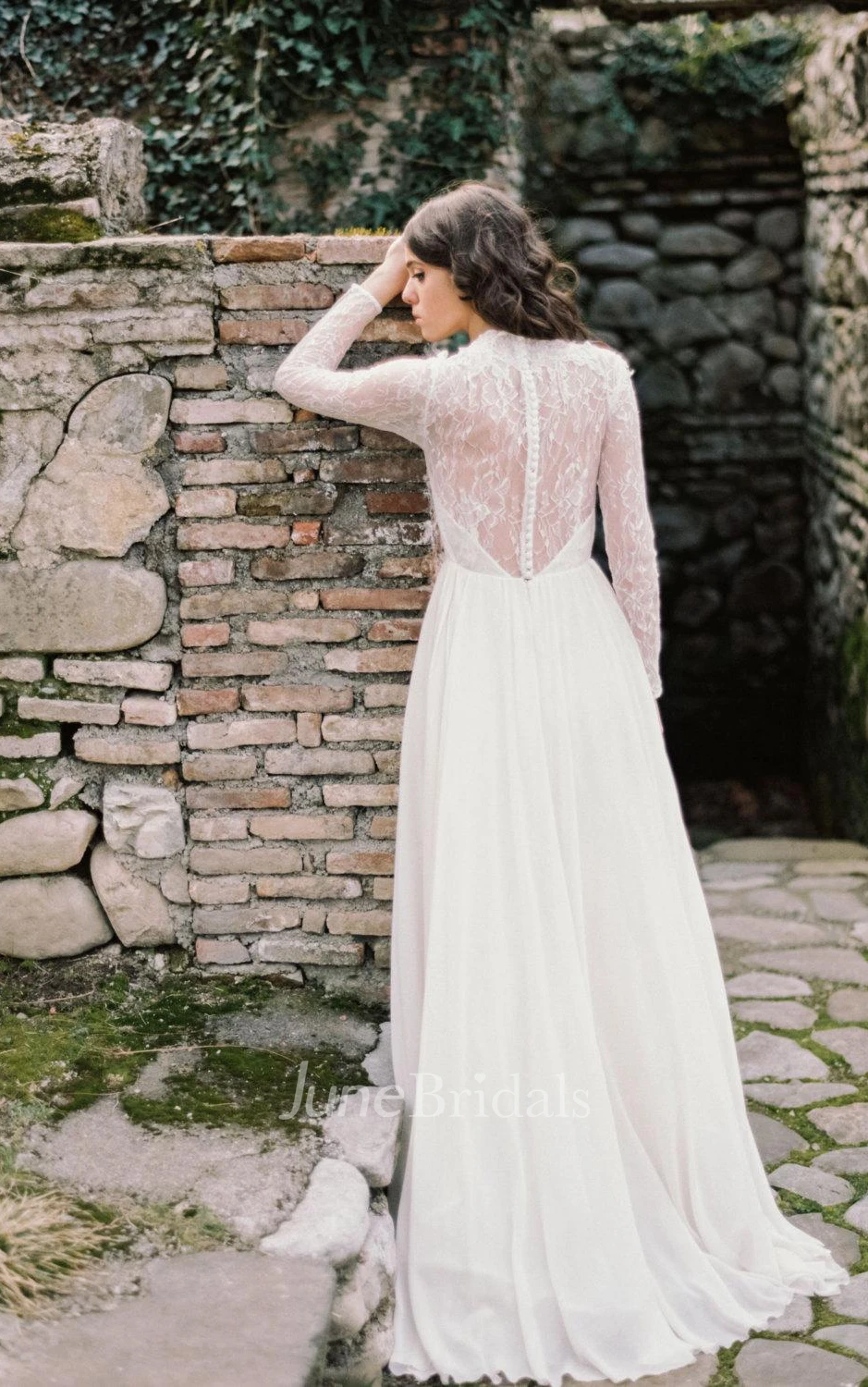 Ethereal Long Sleeve Lace Weddig Dress With Sweep/Brush Train