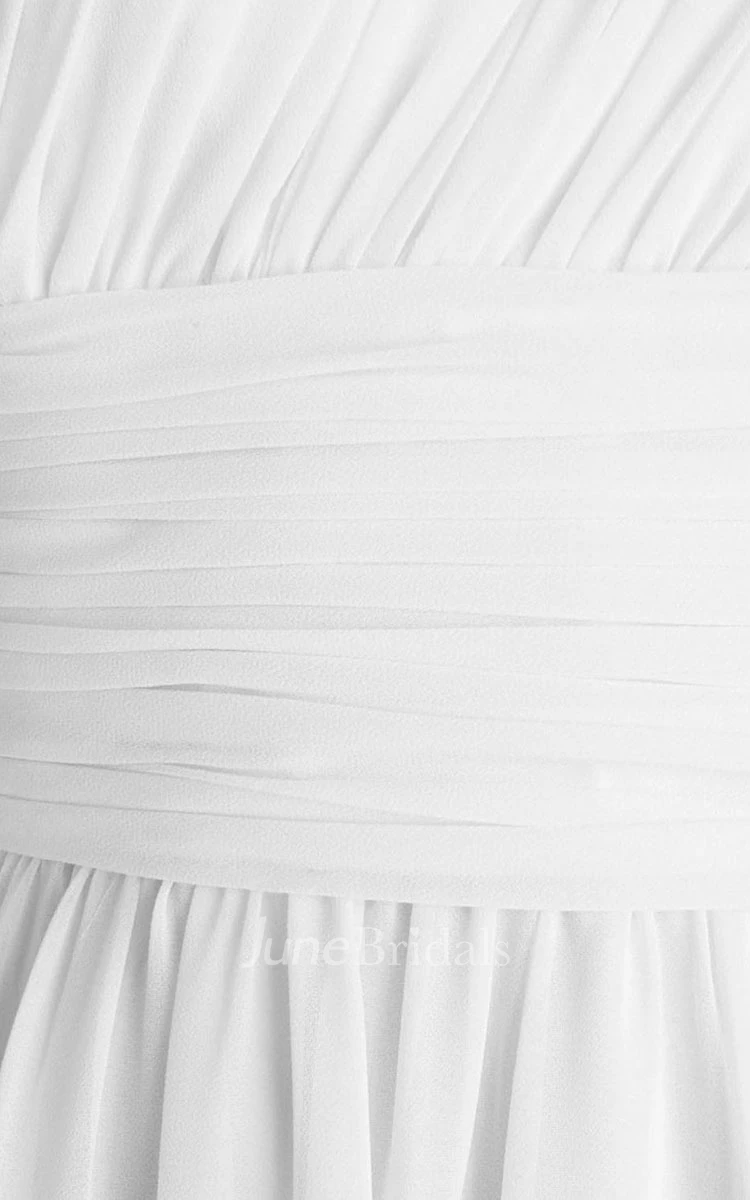 One-shoulder Pleated Chiffon Sheath Gown With Ruched Band
