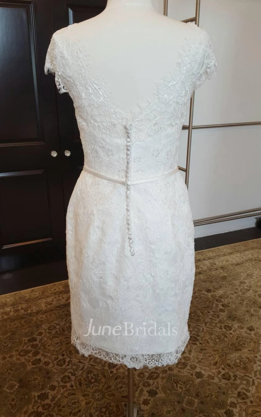 Sheath Pencil Short Lace Dress With Low-V Back