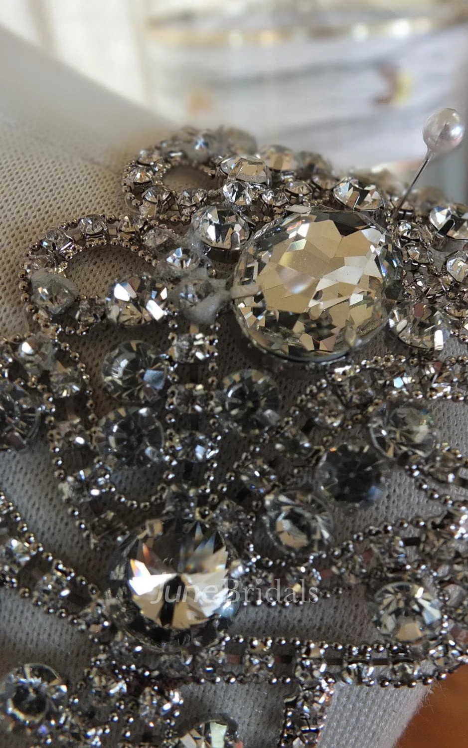 V-Neck Low-V Back Chiffon Wedding Dress With Crystal Detailing And Ruching