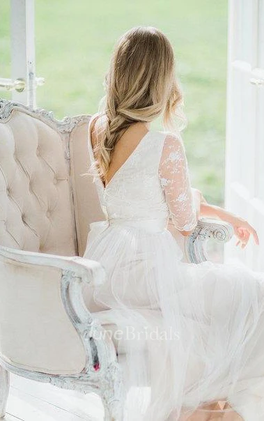A-Line Tulle Lace Organza Satin Wedding Dress