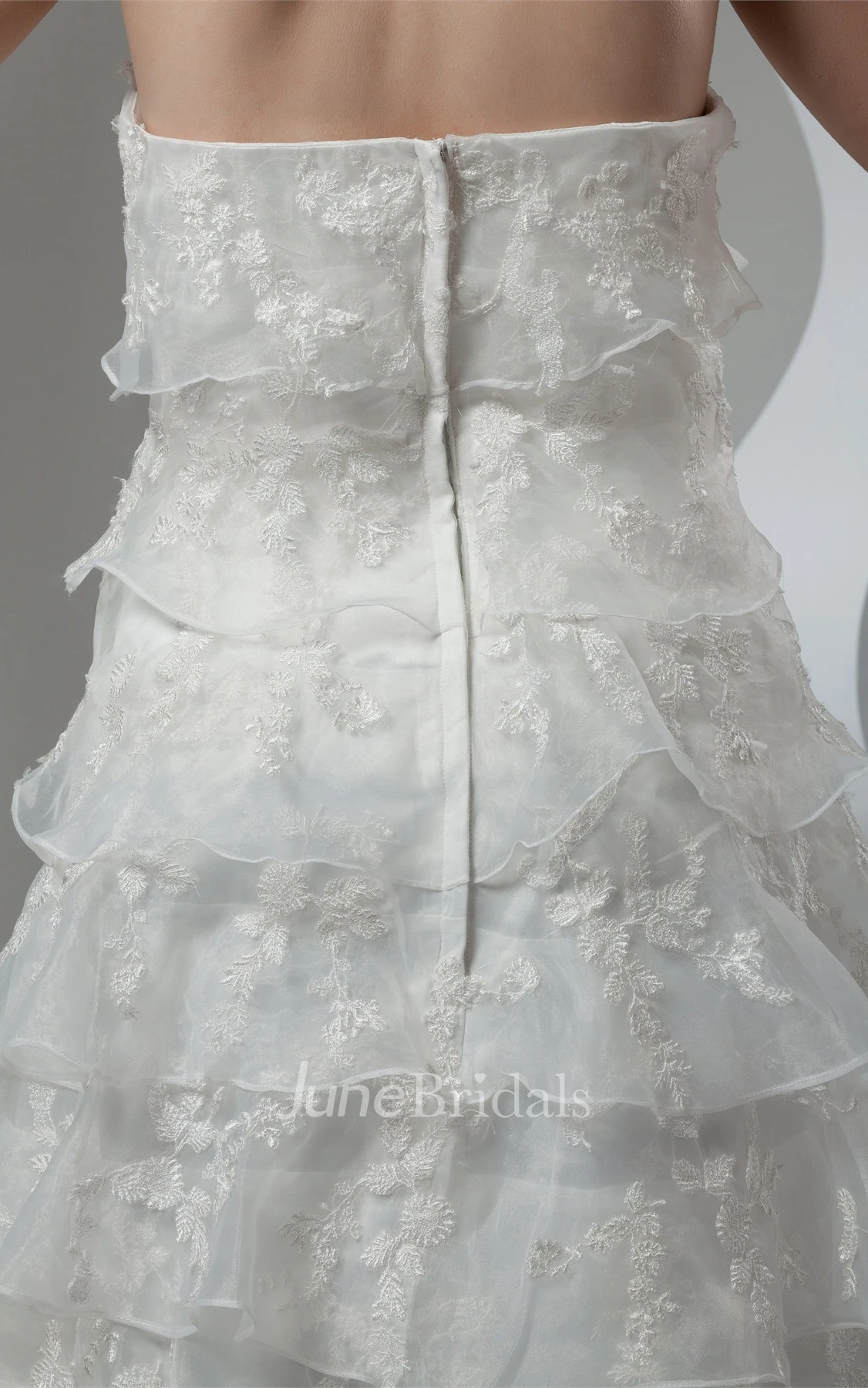 Strapless Tiered A-Line Gown with Appliques