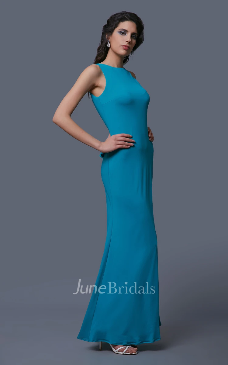 Sheath Chiffon Floor Length Sleeveless Dress With Back Peplum