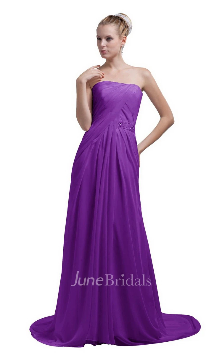 Train Strapless Chiffon A-line Gown With Beaded Band